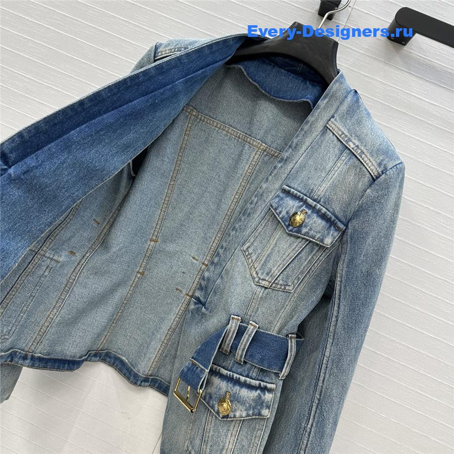 Balmain Belted Denim Jacket in Blue