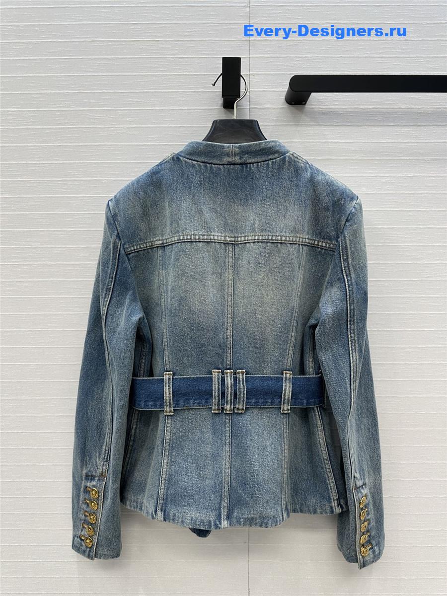 Balmain Belted Denim Jacket in Blue