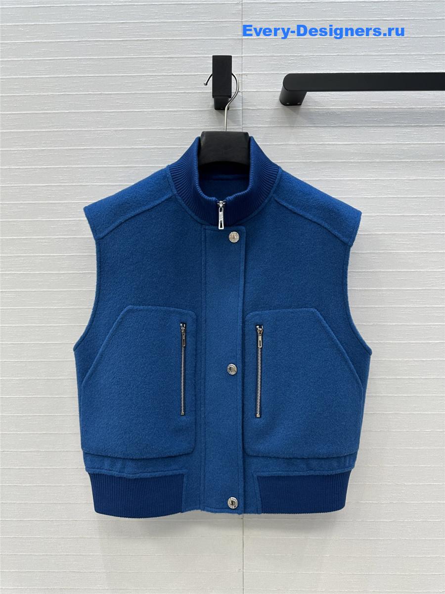 H**me5 blue sleeveless bomber jacket