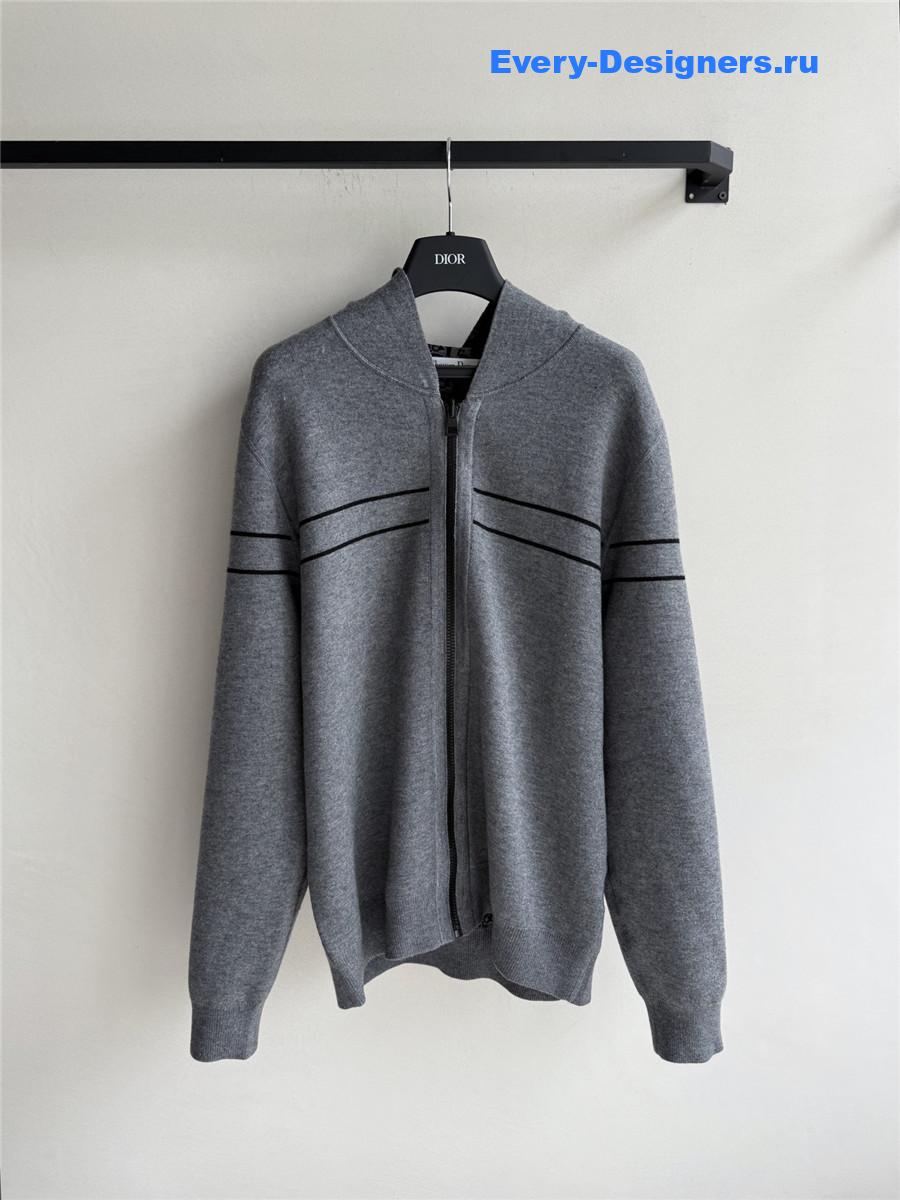 D10r gray embroidered hooded cardigan
