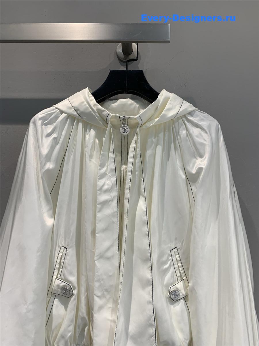 Ch**el cream white ribbon hooded jacket