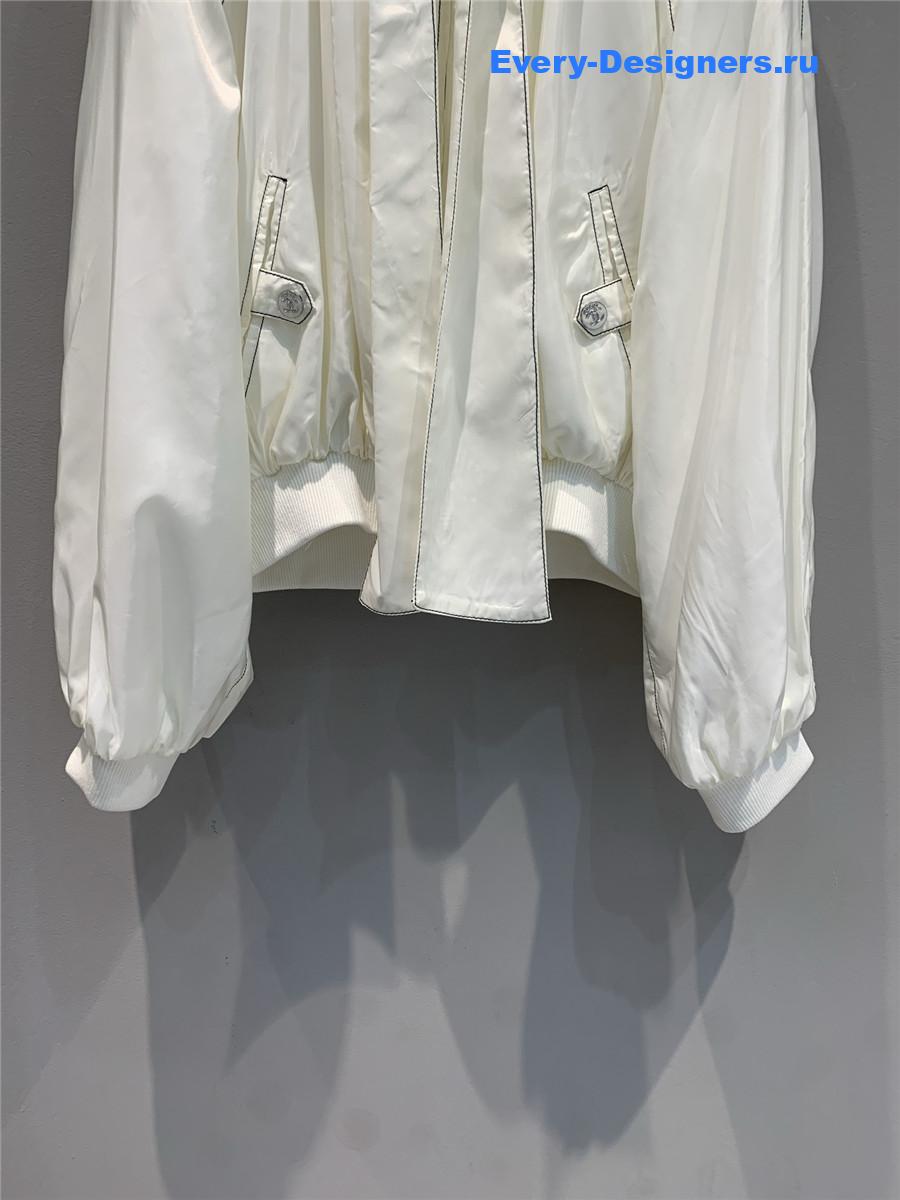 Ch**el cream white ribbon hooded jacket