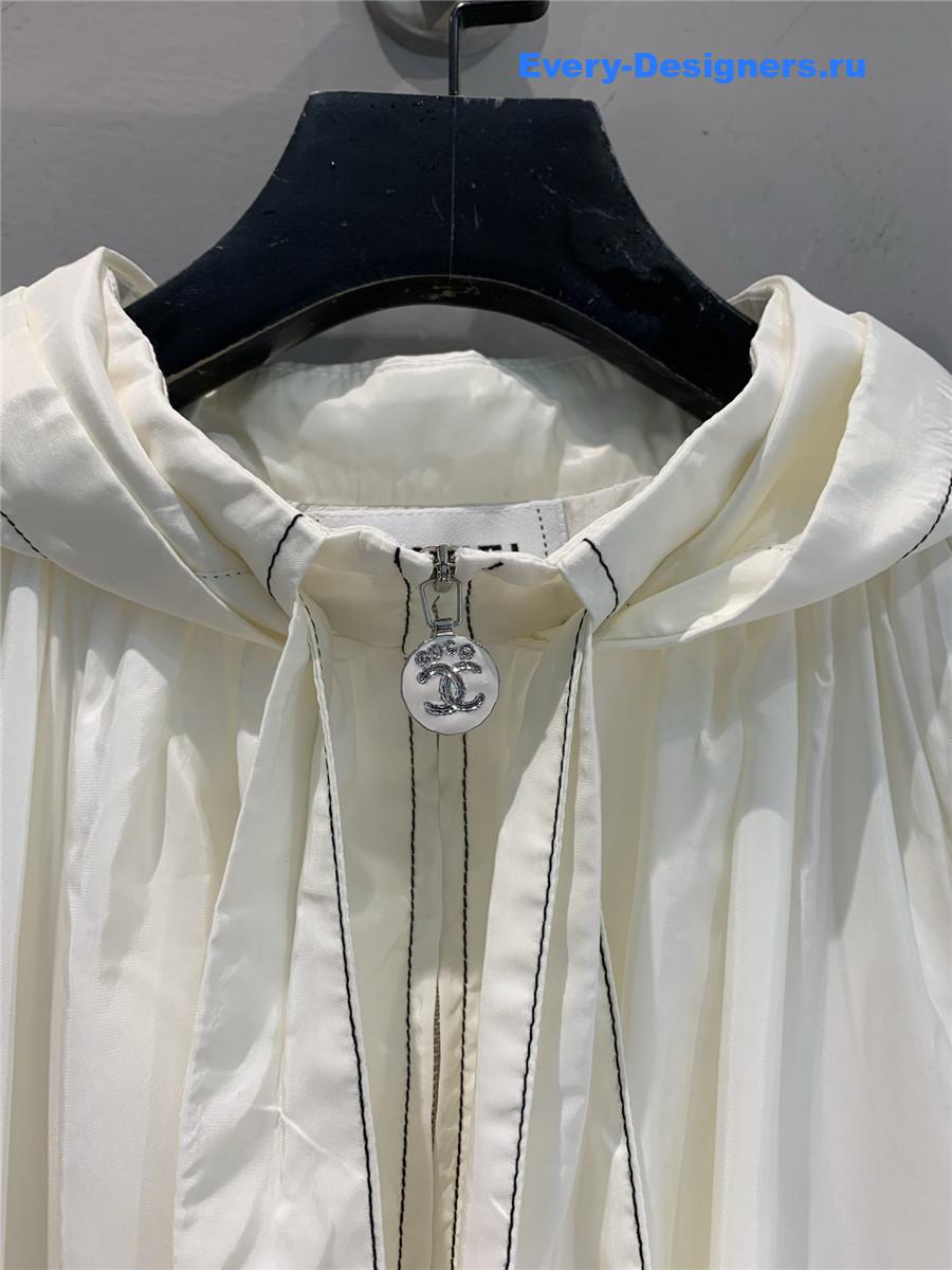 Ch**el cream white ribbon hooded jacket