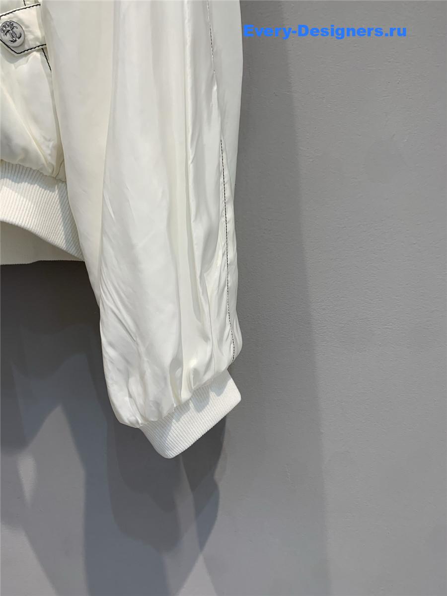 Ch**el cream white ribbon hooded jacket