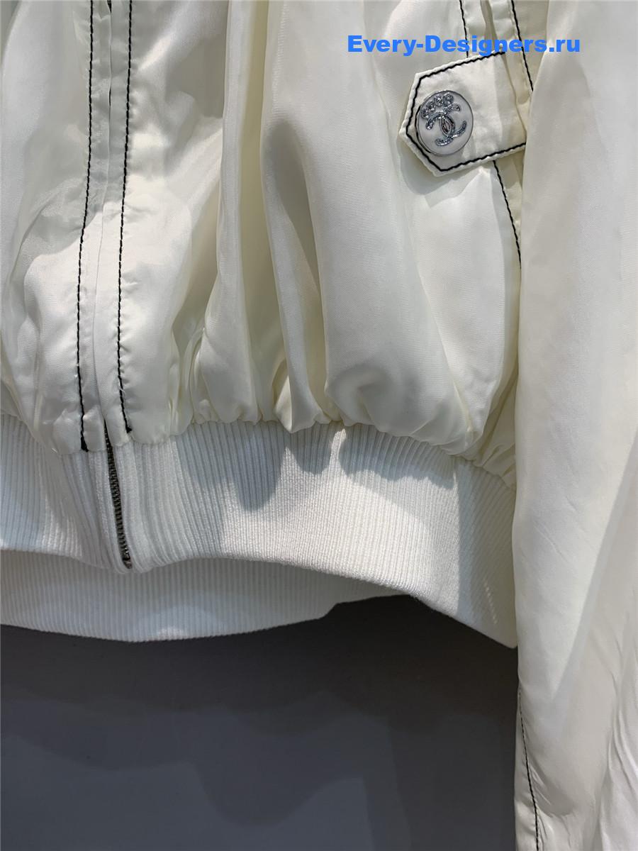 Ch**el cream white ribbon hooded jacket