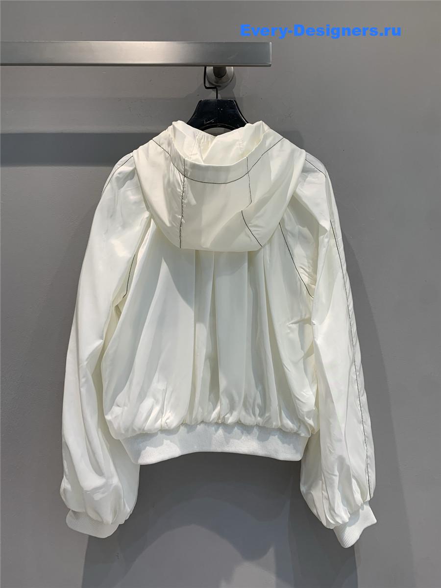 Ch**el cream white ribbon hooded jacket
