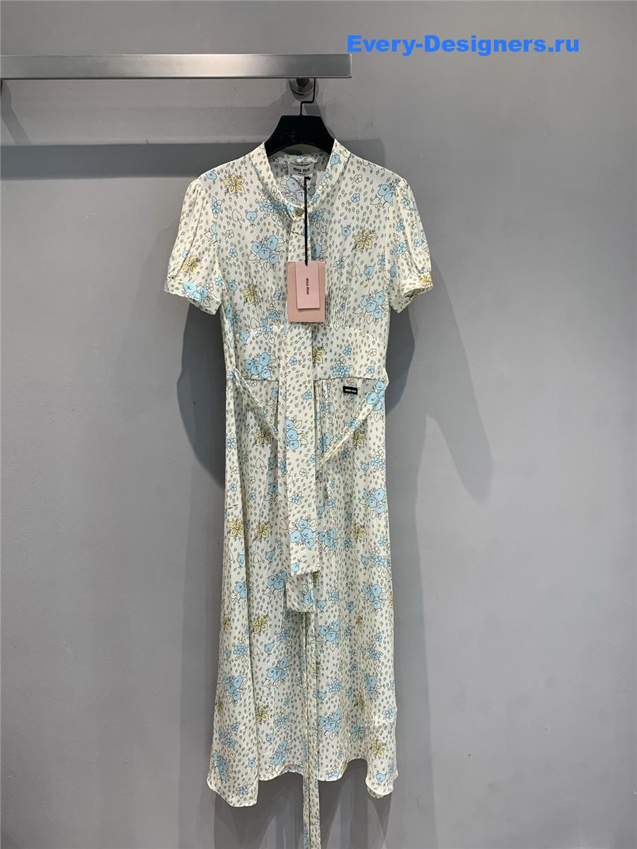 Miu Miu White Long Crêpe De Chine Dress