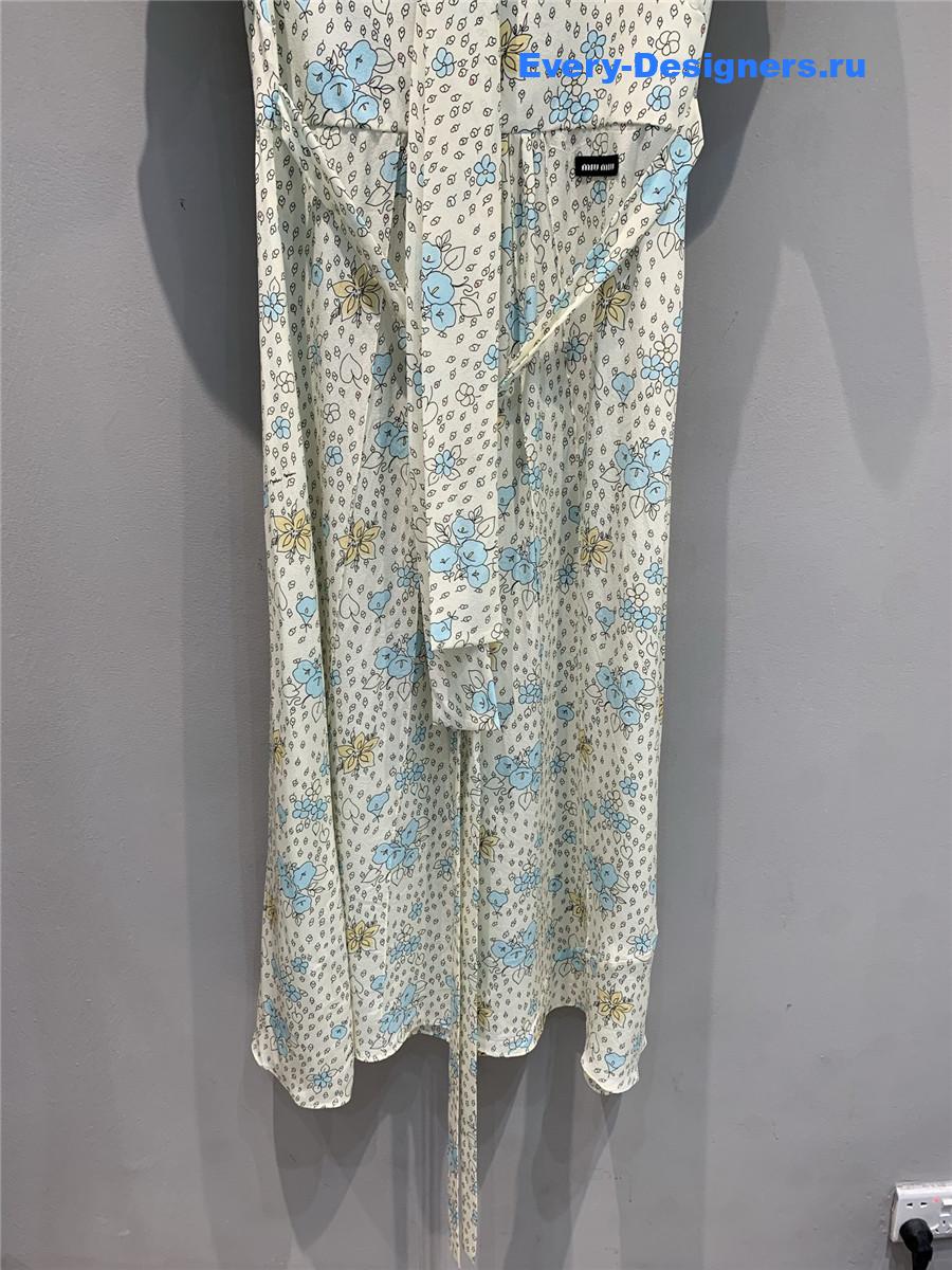 Miu Miu White Long Crêpe De Chine Dress