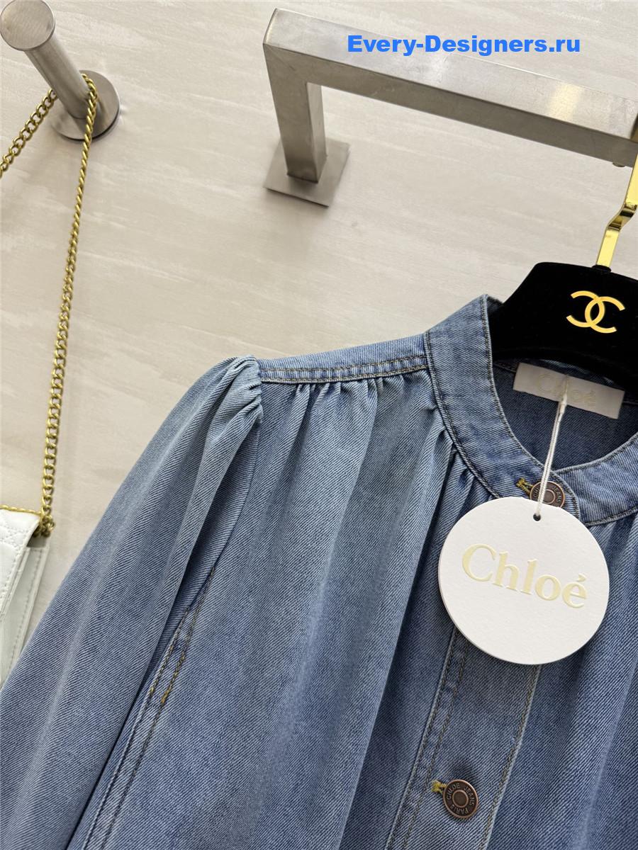 Chloé High Neck Gathered Jacket In Denim