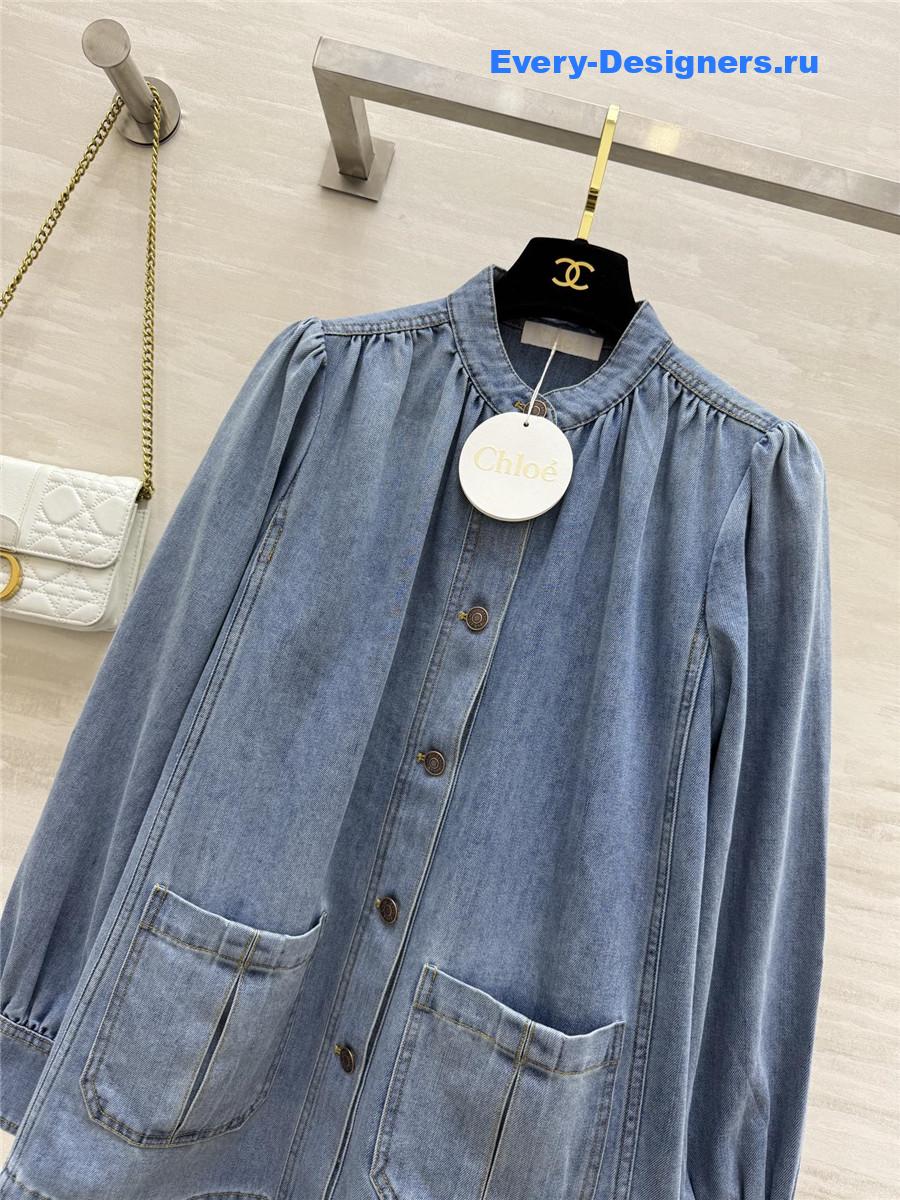 Chloé High Neck Gathered Jacket In Denim