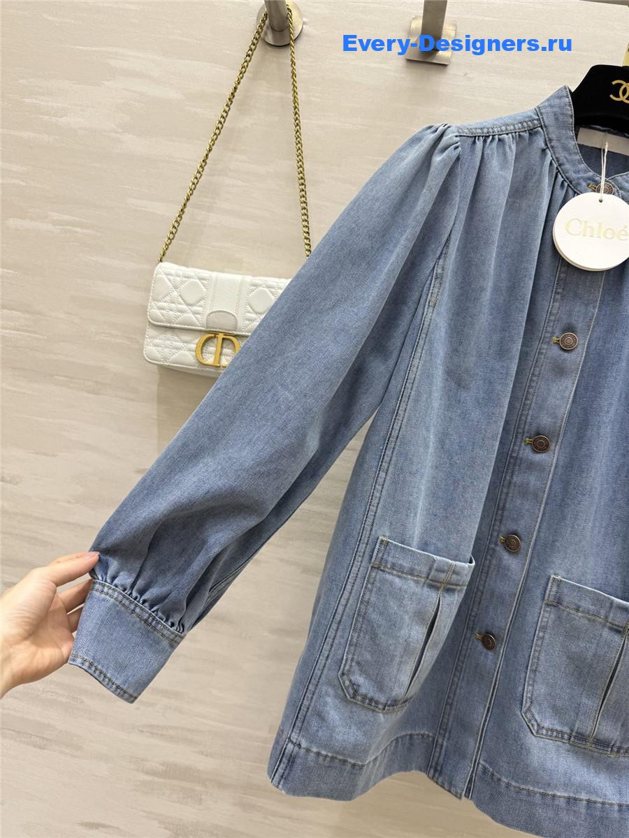 Chloé High Neck Gathered Jacket In Denim