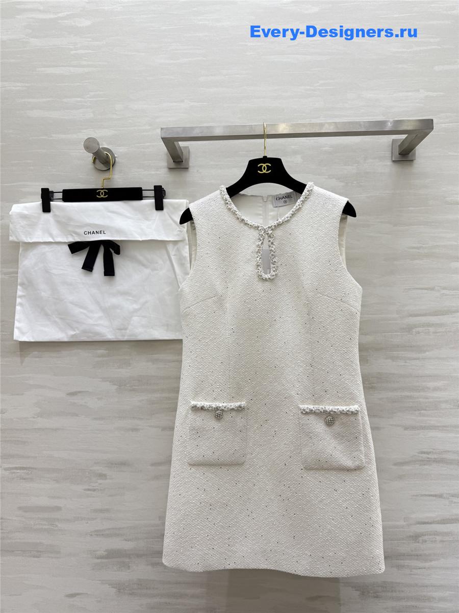 Ch**el white sequined tweed vest dress