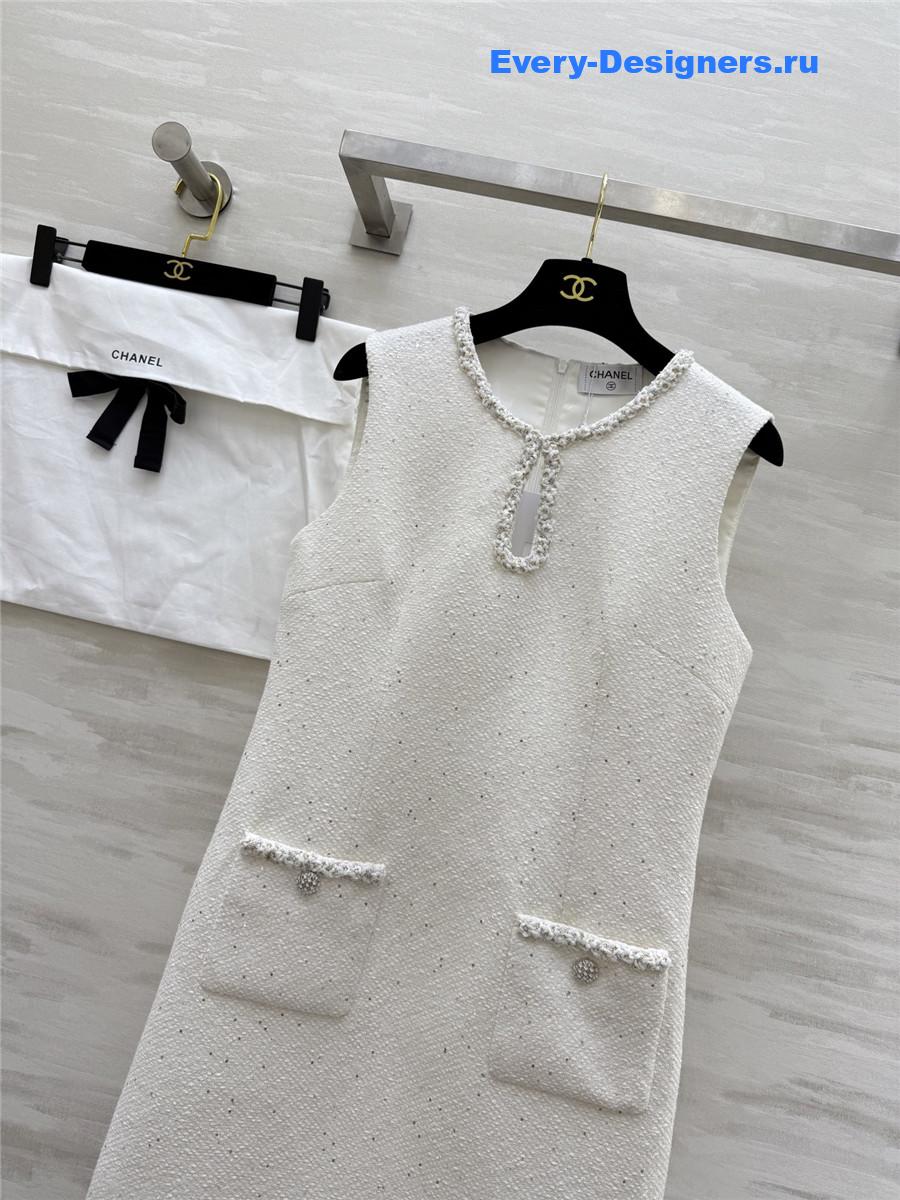 Ch**el white sequined tweed vest dress