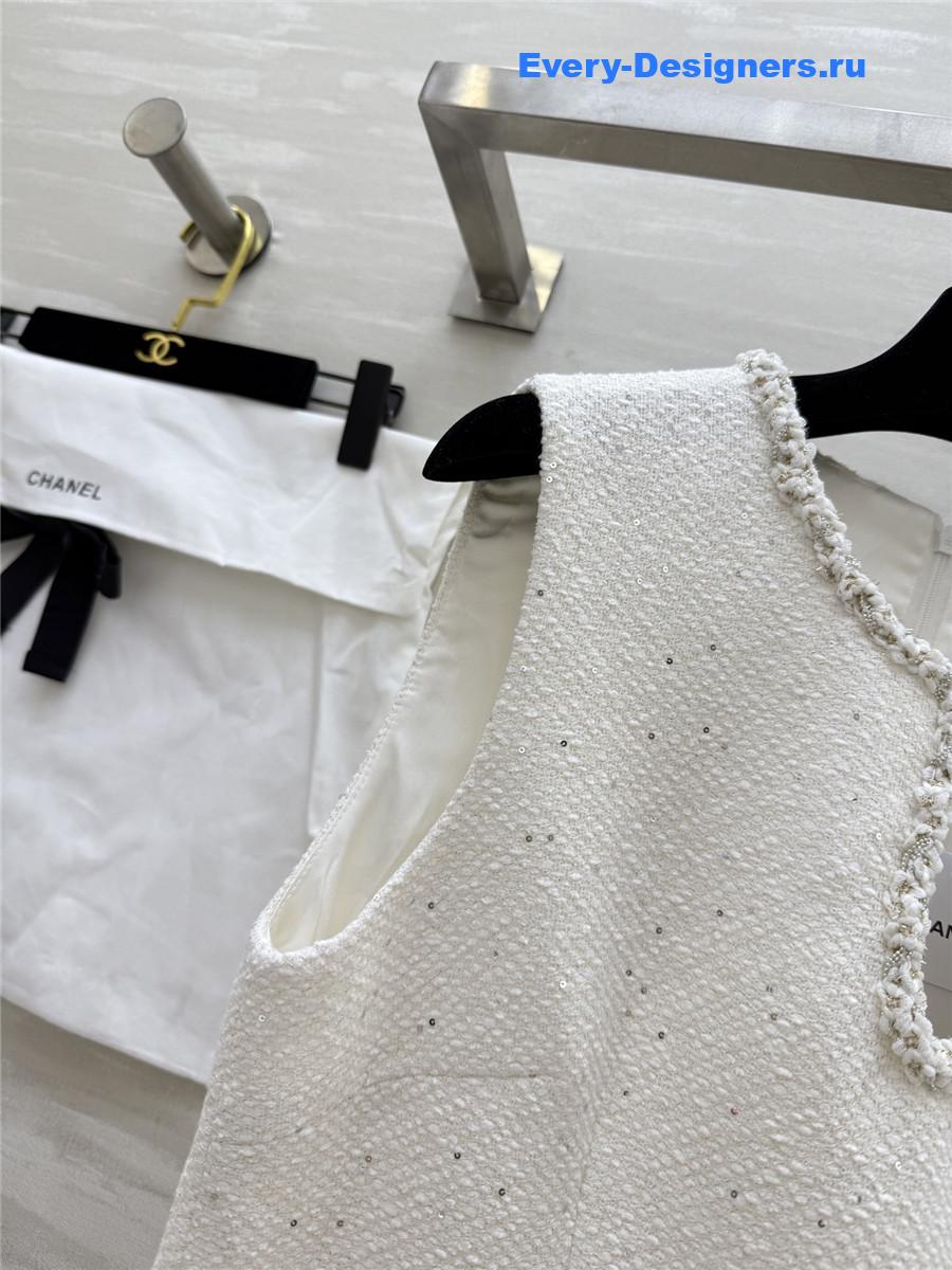 Ch**el white sequined tweed vest dress