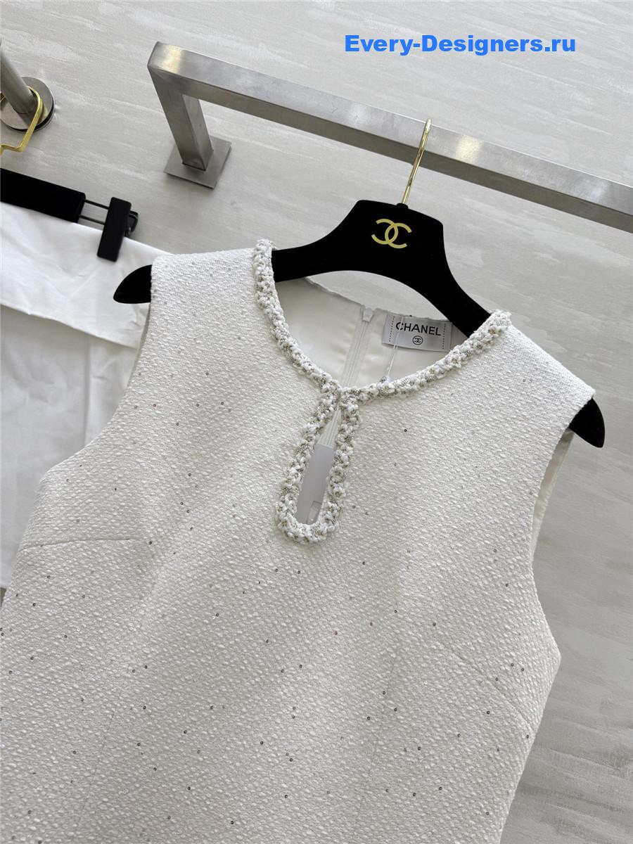 Ch**el white sequined tweed vest dress