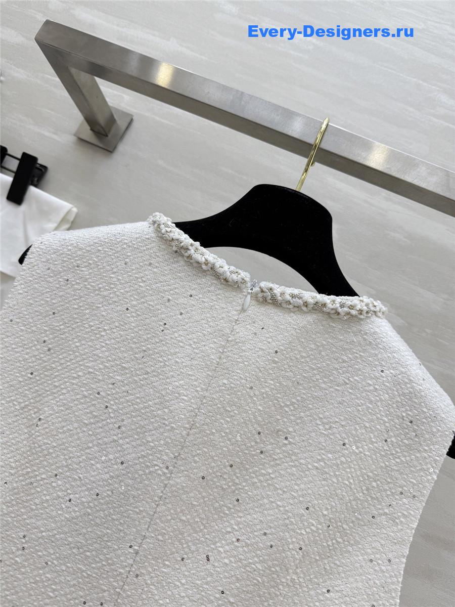 Ch**el white sequined tweed vest dress