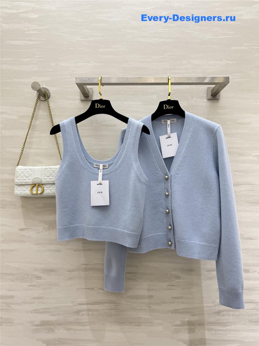 Ch**el light blue pearl button knit suit