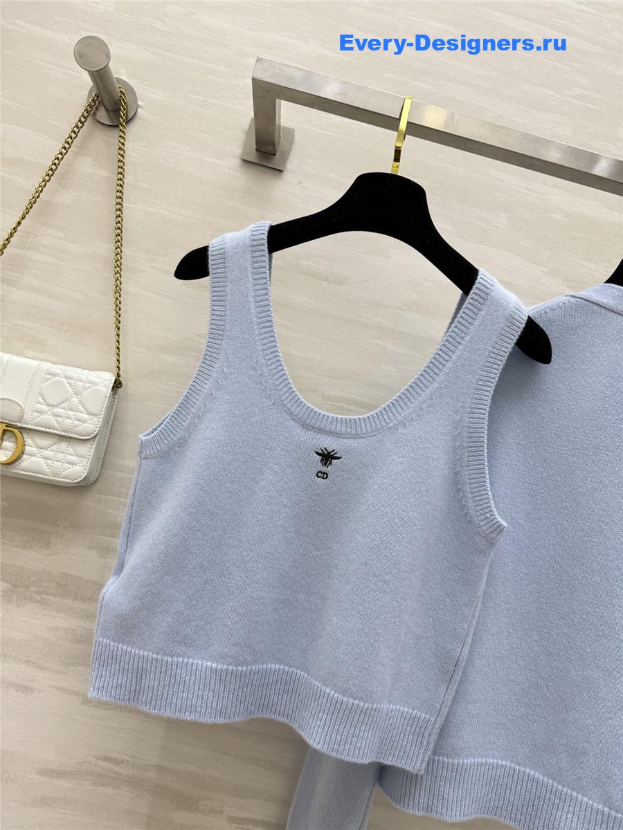 Ch**el light blue pearl button knit suit