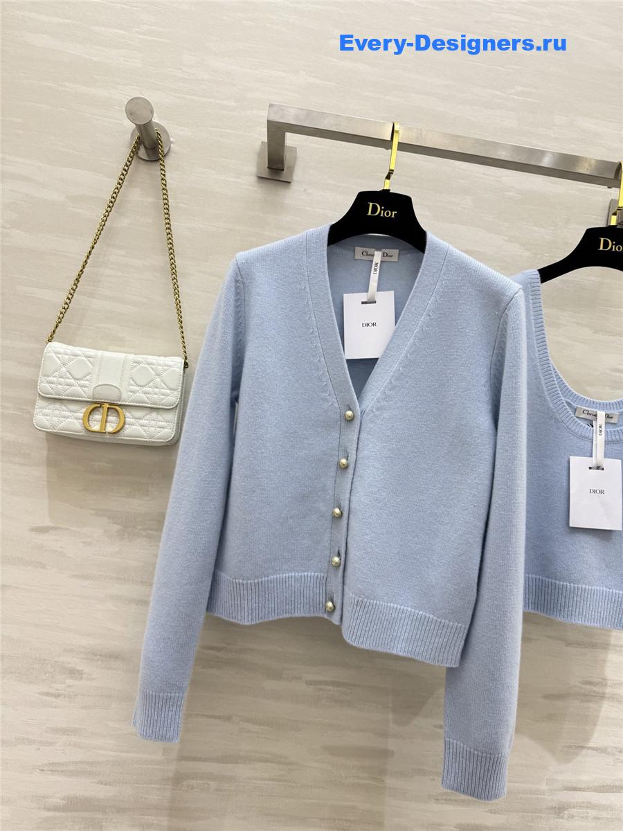 Ch**el light blue pearl button knit suit