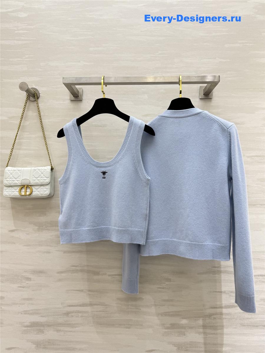 Ch**el light blue pearl button knit suit