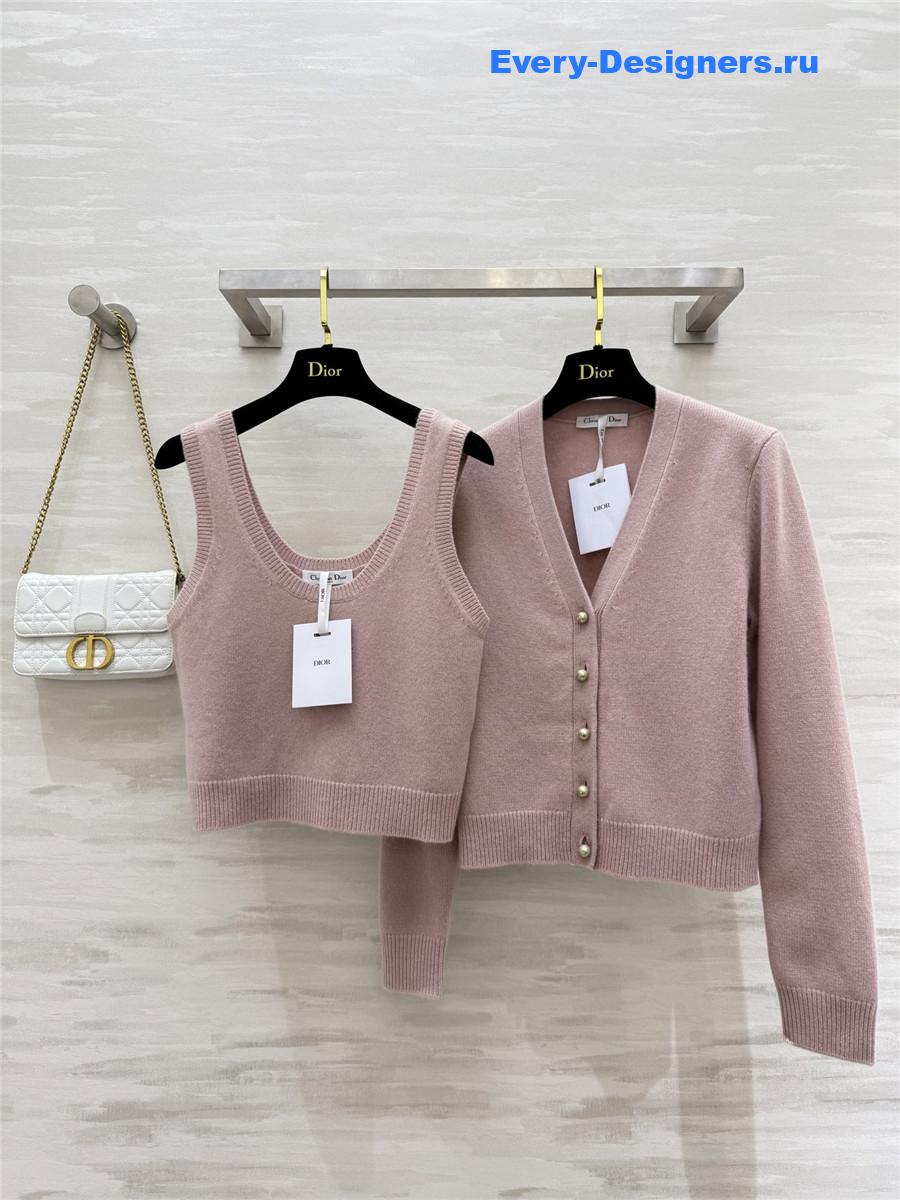 Ch**el pink pearl button knit suit
