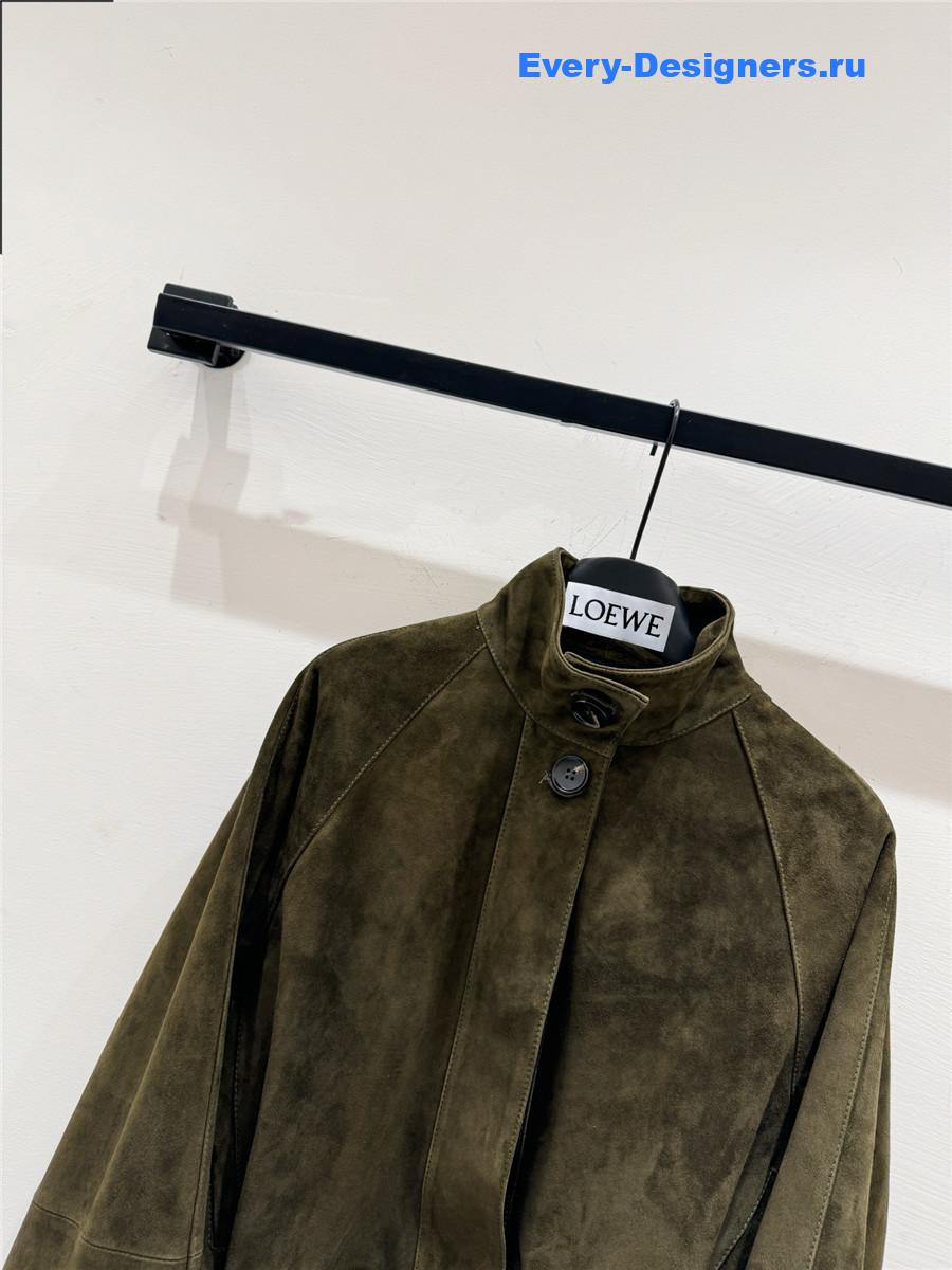 L0ew* green suede lambskin balloon jacket