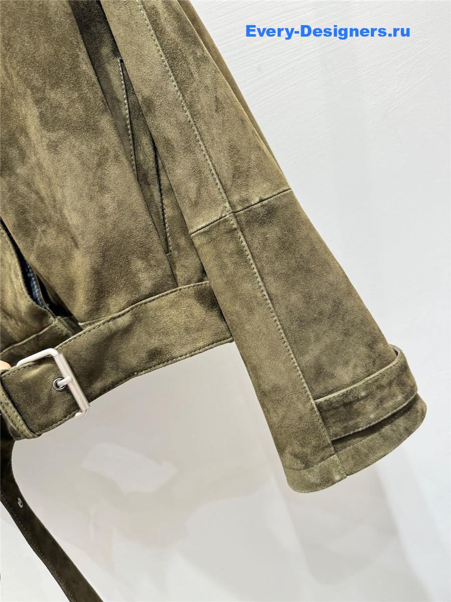 L0ew* green suede lambskin balloon jacket