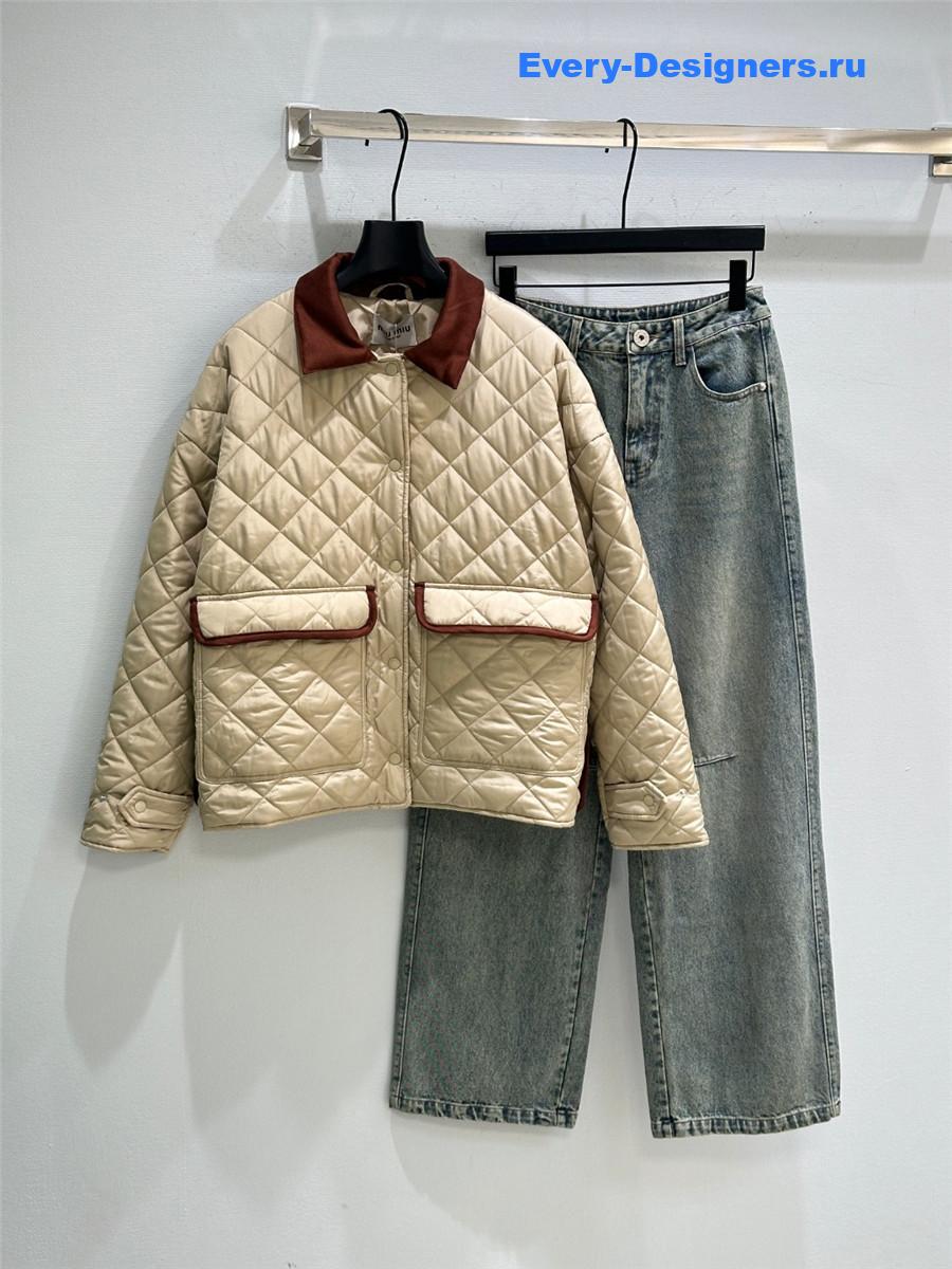 Miu Miu Sand Beige Quilted Technical Pongé Blouson