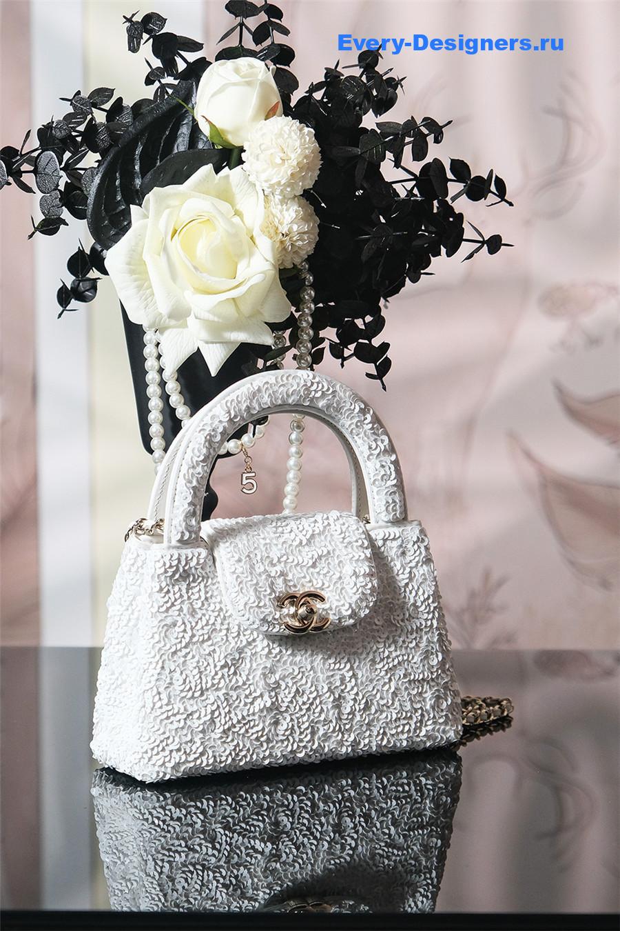 Ch**el white sequins kelly bag