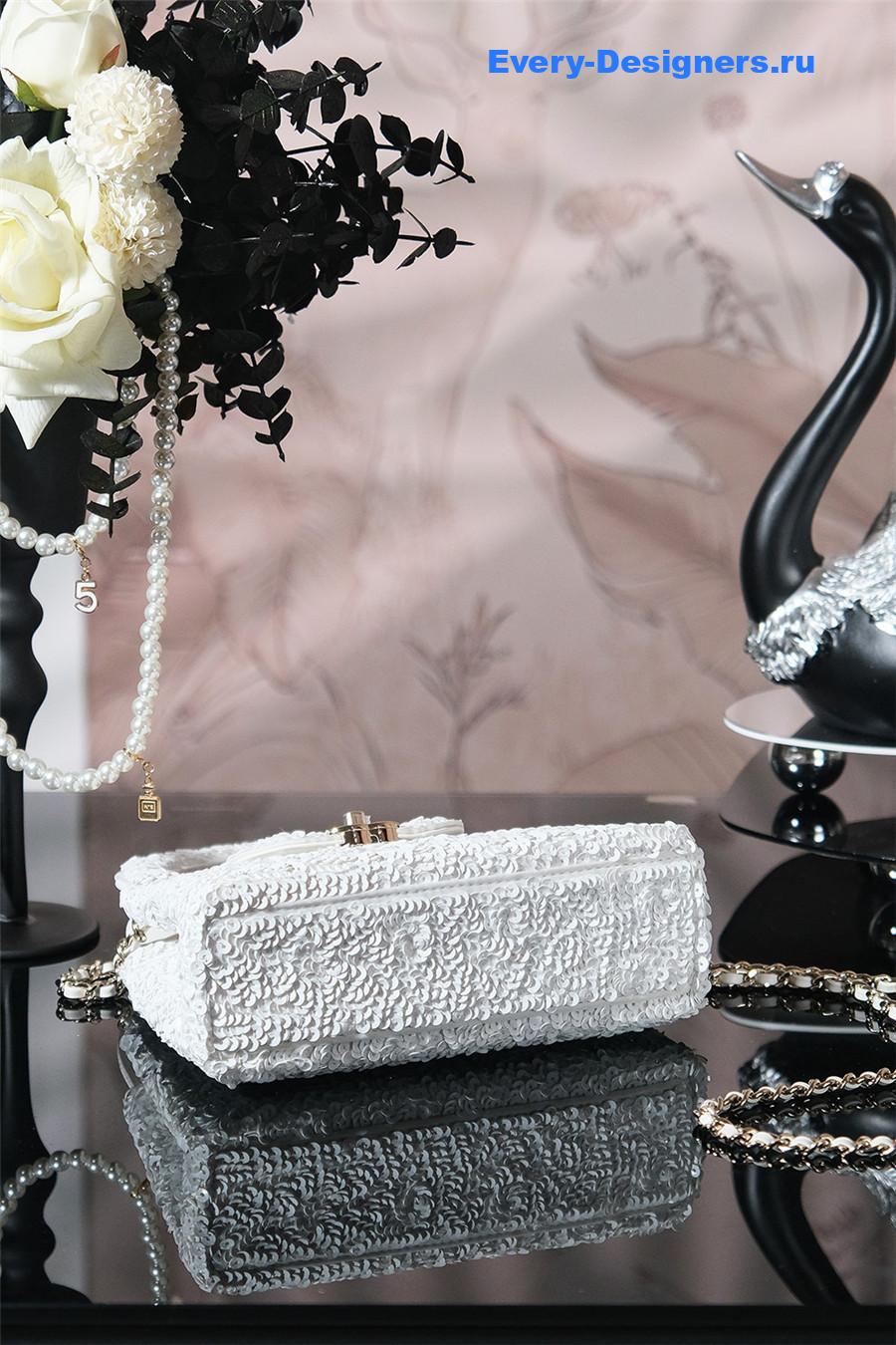 Ch**el white sequins kelly bag