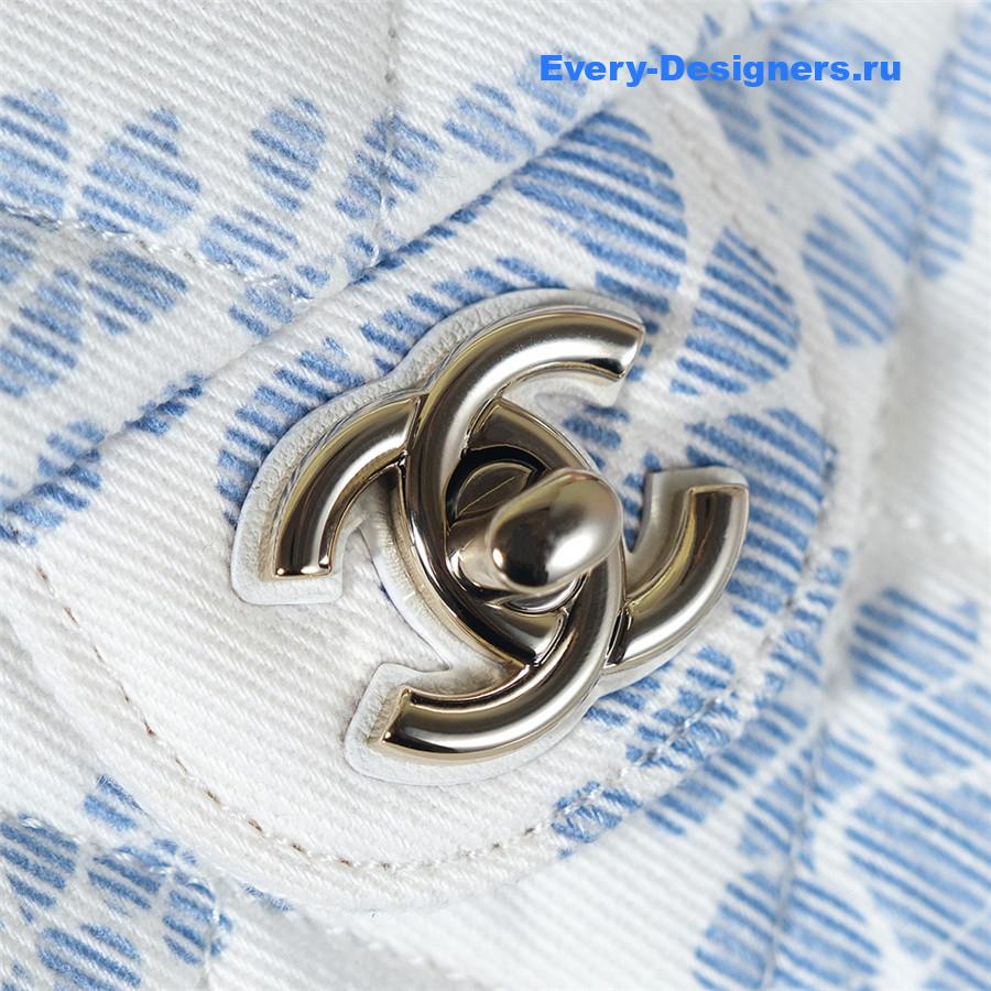 Ch**el white & blue denim hobo bag