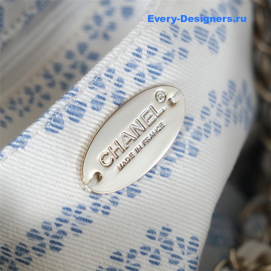 Ch**el white & blue denim hobo bag