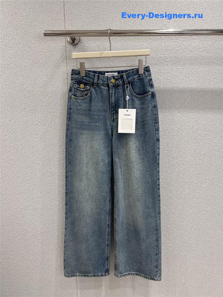 Ch**el blue embroidered straight jeans