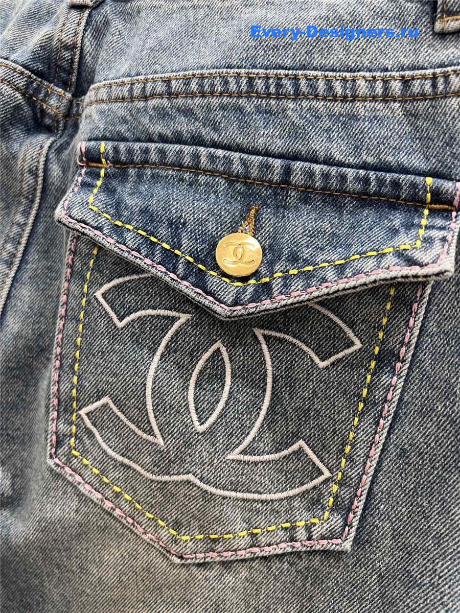 Ch**el blue embroidered straight jeans