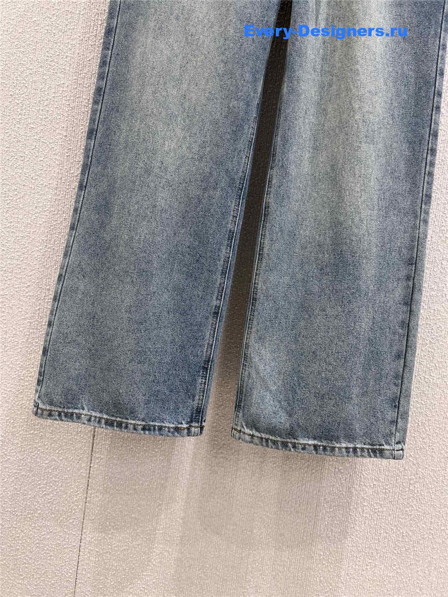Ch**el blue embroidered straight jeans