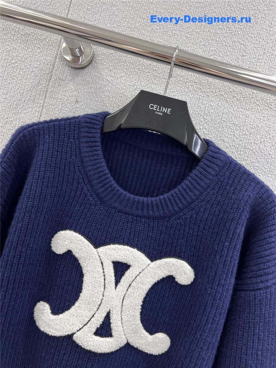 Ce1i*e blue ribbed wool crewneck sweater