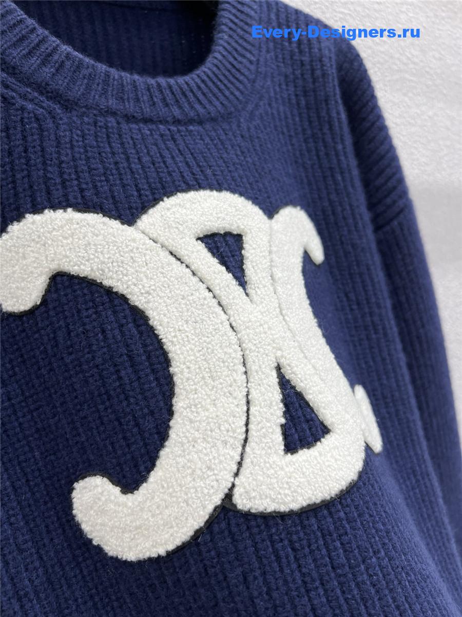 Ce1i*e blue ribbed wool crewneck sweater