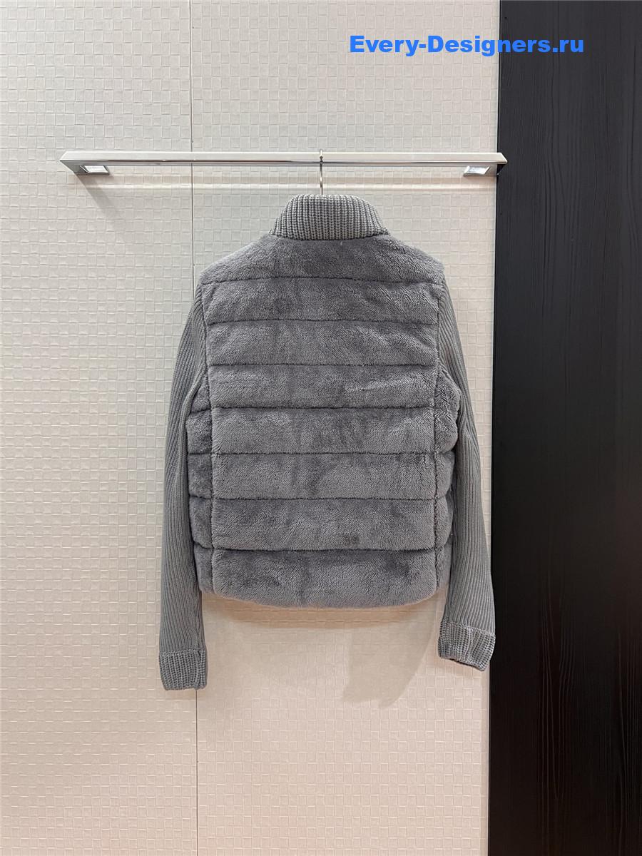 Moncler Grey Wool-Teddy Zip Cardigan