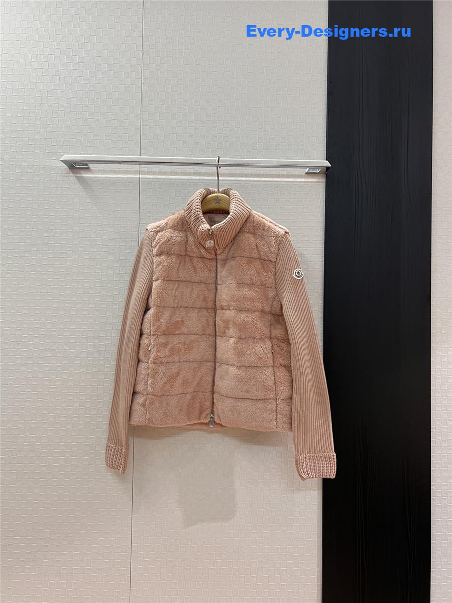 Moncler Pink Wool-Teddy Zip Cardigan