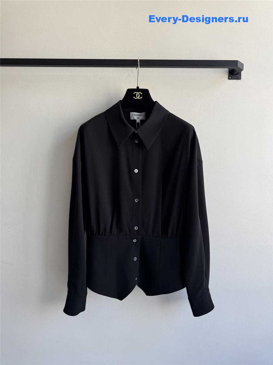 Ch**el black silk lapel shirt