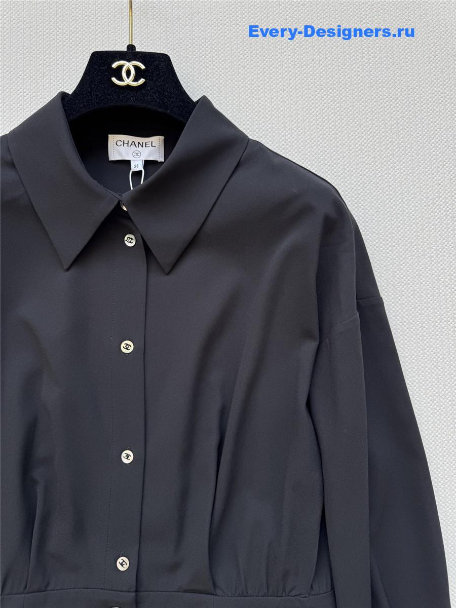 Ch**el black silk lapel shirt