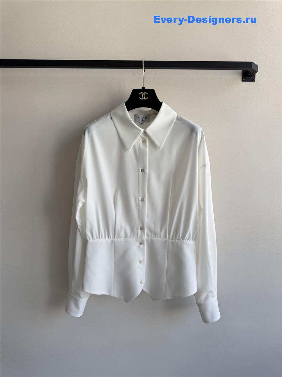 Ch**el white silk lapel shirt