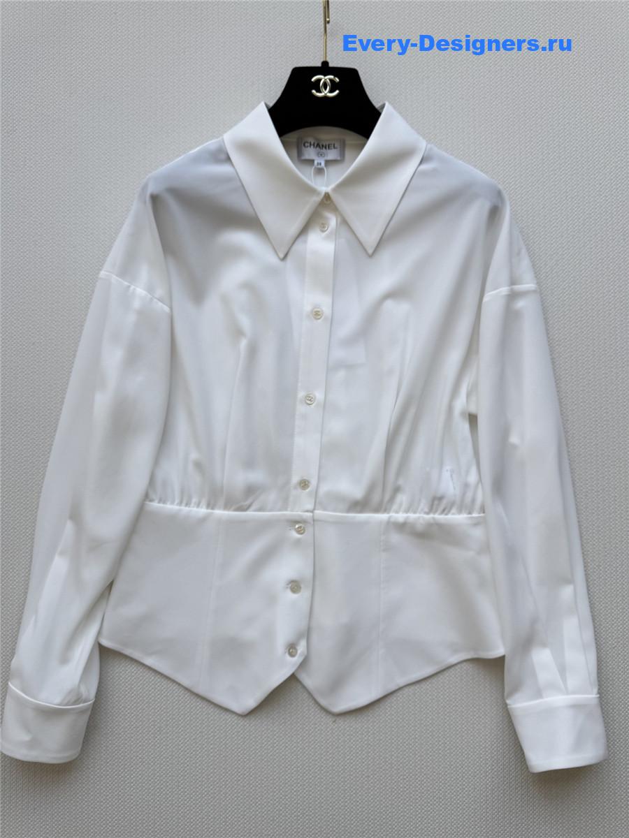 Ch**el white silk lapel shirt