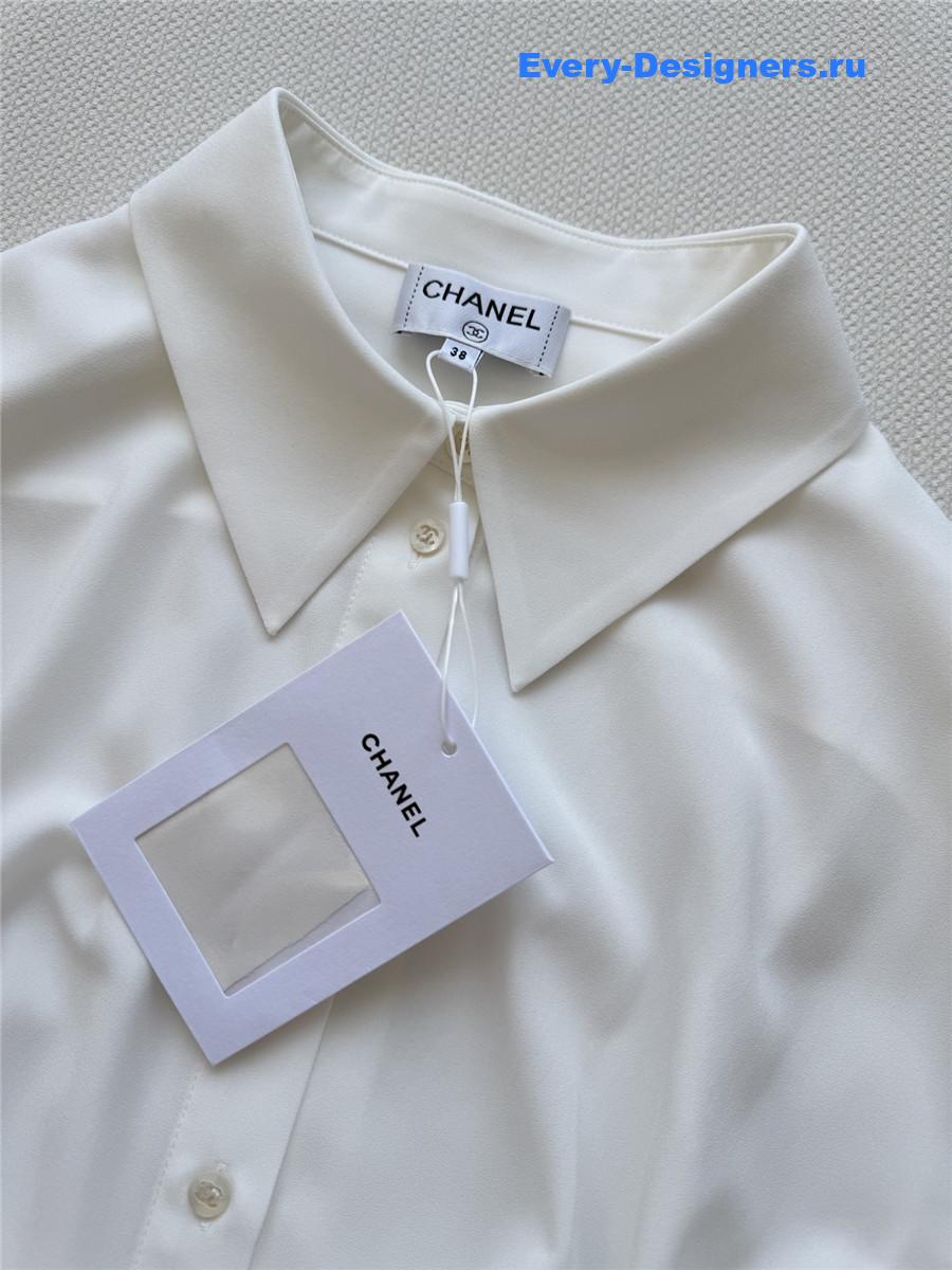 Ch**el white silk lapel shirt