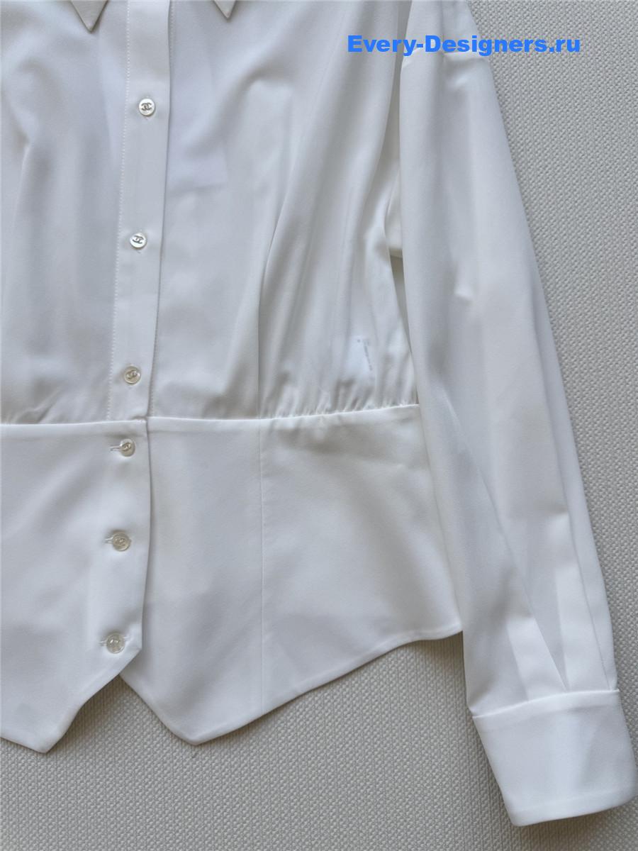 Ch**el white silk lapel shirt