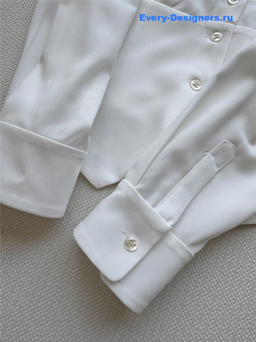Ch**el white silk lapel shirt