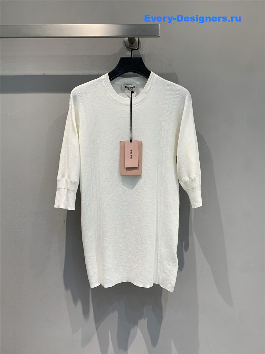 Miu Miu White Crew Neck Knit Top