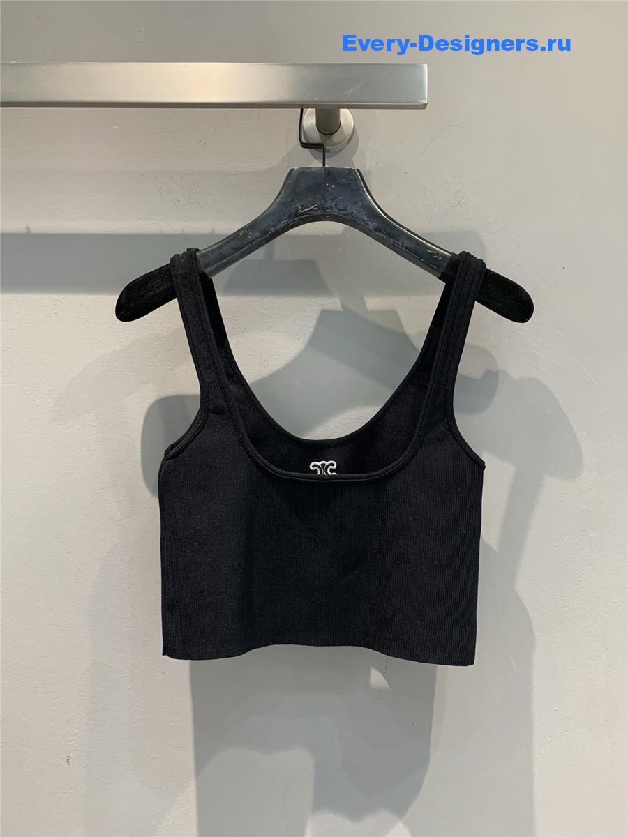 Ce1i*e black logo-embroidered cropped top