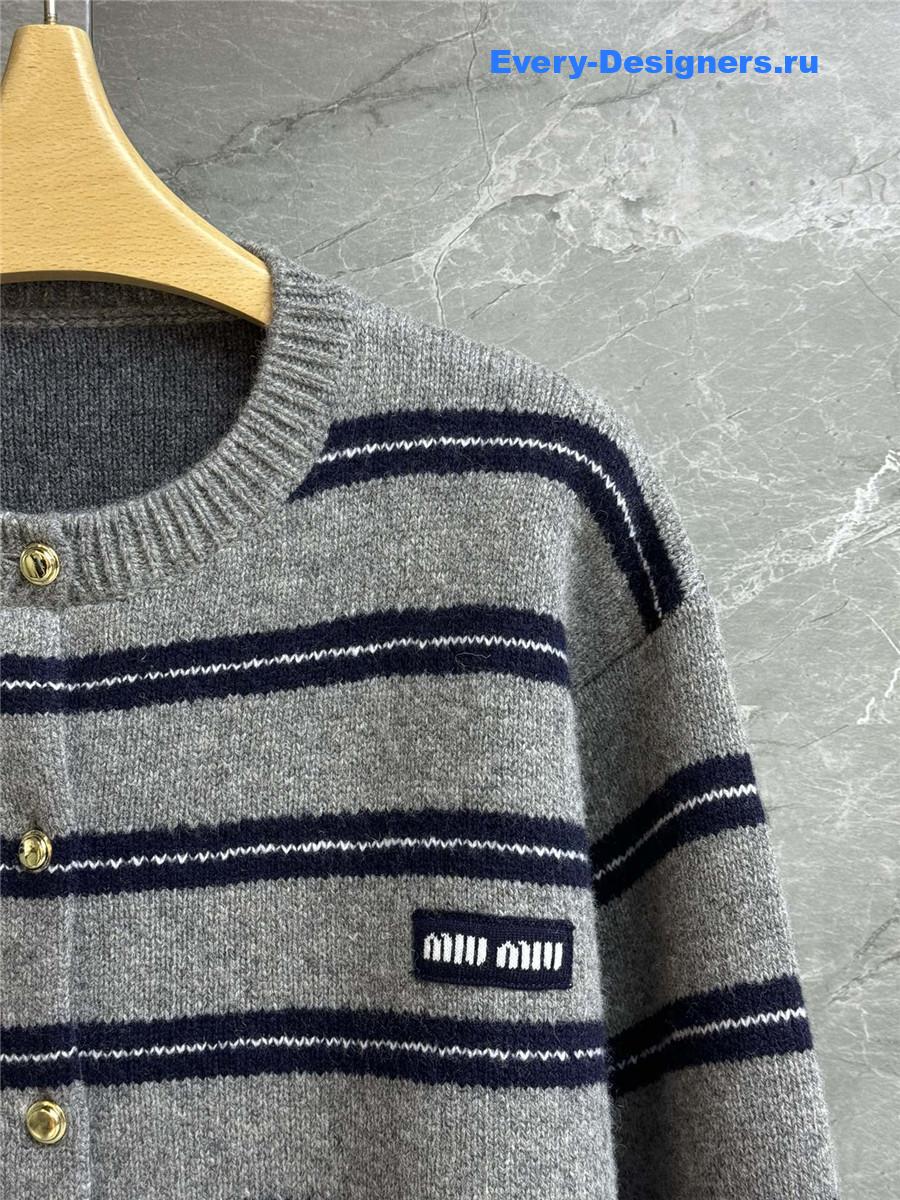 Miu Miu Grey+blue Shetland Knit Cardigan