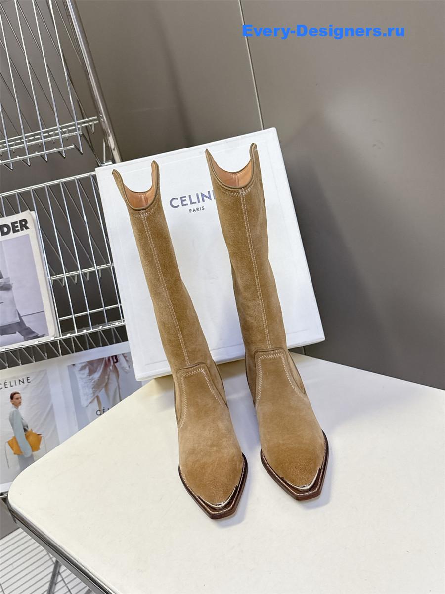 Ce1i*e beige suede knee-high boots